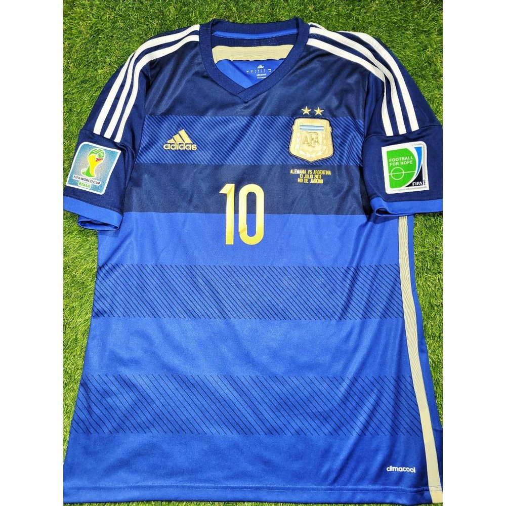 Messi Argentina 2014 WORLD CUP FINAL Away Soccer Jersey Shirt Camiseta L